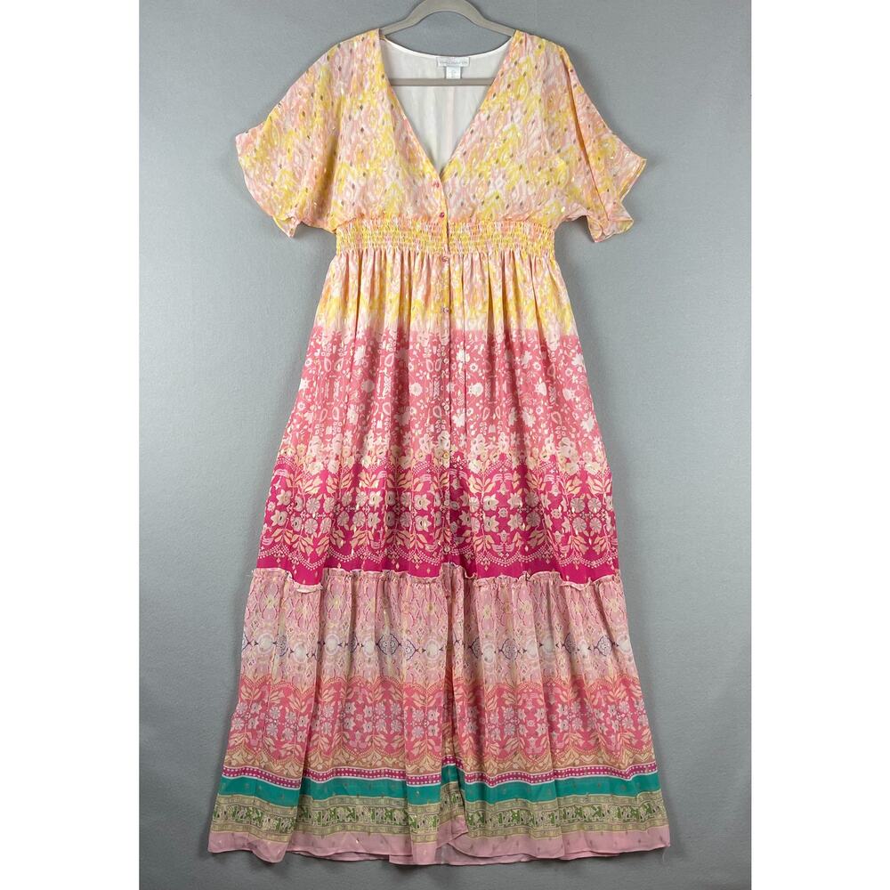 House of Harlow 1960 Tiered Maxi Dress Womens Small Floral Smocked Boho Festival